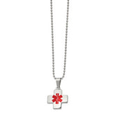 Chisel Stainless Steel Polished with Red Enamel Cross Medical ID Pendant on a 20 inch Ball Chain Necklace